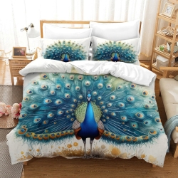 Paon Housse de Couette Imprimée 3D Douce 3 Pièces Literie Garçons Filles