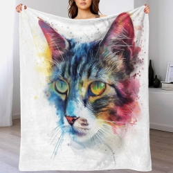 Chat Plaid en Polaire Imprimé 3D Couverture Douce Confortable pour Canapé Lit Bureau