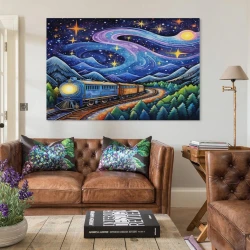 Train à vapeur Peinture sur toile sans cadre, impressions posters art mural pour déco maison chambre bureau