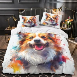 Corgi Housse de Couette Imprimée 3D Douce 3 Pièces Literie Garçons Filles