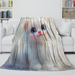 Cute Chat Plaid en Polaire Imprimé 3D Couverture Douce Confortable pour Canapé Lit Bureau