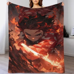 Tueur de démons: Demon Slayer Plaid en Polaire Imprimé 3D Couverture Douce Confortable pour Canapé Lit Bureau