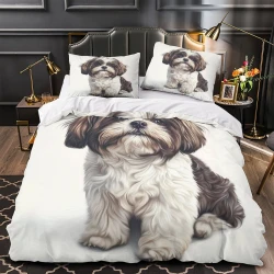 Shih Tzu Housse de Couette Imprimée 3D Douce 3 Pièces Literie Garçons Filles