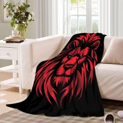 Lion Plaid en Polaire Imprimé 3D Couverture Douce Confortable pour Canapé Lit Bureau