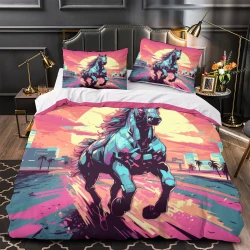 Cheval Housse de Couette Imprimée 3D Douce 3 Pièces Literie Garçons Filles