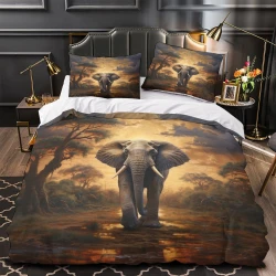 Éléphant Housse de Couette Imprimée 3D Douce 3 Pièces Literie Garçons Filles
