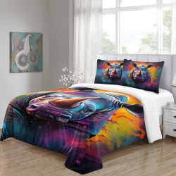 Rhinocéros Housse de Couette Imprimée 3D Douce 3 Pièces Literie Garçons Filles