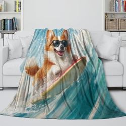 Corgi Plaid en Polaire Imprimé 3D Couverture Douce Confortable pour Canapé Lit Bureau