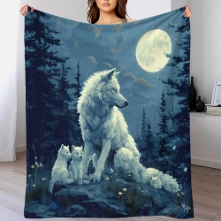 Loup Plaid en Polaire Imprimé 3D Couverture Douce Confortable pour Canapé Lit Bureau