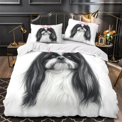 Shih Tzu Housse de Couette Imprimée 3D Douce 3 Pièces Literie Garçons Filles