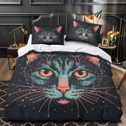 Chat Housse de Couette Imprimée 3D Douce 3 Pièces Literie Garçons Filles