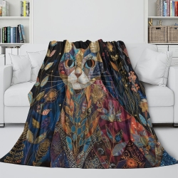 Cute Chat Plaid en Polaire Imprimé 3D Couverture Douce Confortable pour Canapé Lit Bureau