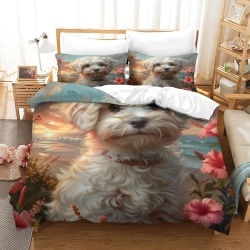 Bichon Frisé Housse de Couette Imprimée 3D Douce 3 Pièces Literie Garçons Filles