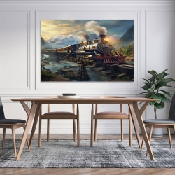 Train à vapeur Peinture sur toile sans cadre, impressions posters art mural pour déco maison chambre bureau