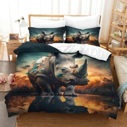 Rhinocéros Housse de Couette Imprimée 3D Douce 3 Pièces Literie Garçons Filles