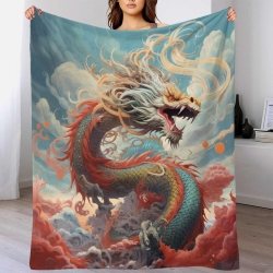 oriental Dragon Plaid en Polaire Imprimé 3D Couverture Douce Confortable pour Canapé Lit Bureau
