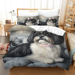 Shih Tzu Housse de Couette Imprimée 3D Douce 3 Pièces Literie Garçons Filles
