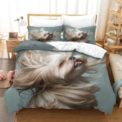 Shih Tzu Housse de Couette Imprimée 3D Douce 3 Pièces Literie Garçons Filles