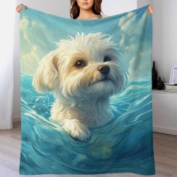 Bichon frisé Plaid en Polaire Imprimé 3D Couverture Douce Confortable pour Canapé Lit Bureau
