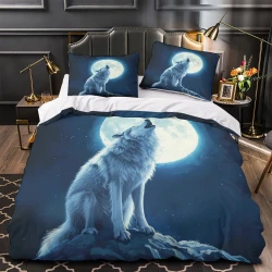 Loup Housse de Couette Imprimée 3D Douce 3 Pièces Literie Garçons Filles