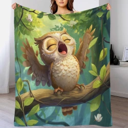 Hibou Plaid en Polaire Imprimé 3D Couverture Douce Confortable pour Canapé Lit Bureau
