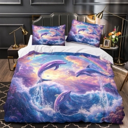 Dauphin Housse de Couette Imprimée 3D Douce 3 Pièces Literie Garçons Filles